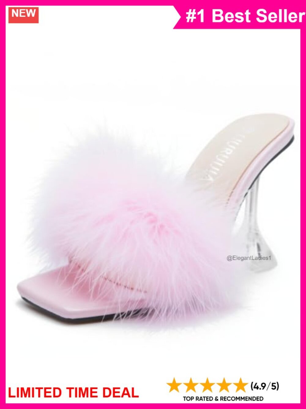 Women's Feather High Heeled Mules Slip On Sandals Square Toe Bridal Wedding
